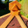 DARLUX Vogel Futter Haus L Sechseck Holz Vogelhaus Futterstelle Braun/ Rot