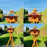 DARLUX Vogel Futter Haus L Sechseck Holz Vogelhaus Braun/...