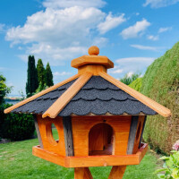 DARLUX Vogel Futter Haus XL Sechseck Holz Vogelhaus Futterstelle Braun/ Schwarz Garten Vogelfutterhaus Wetterfest