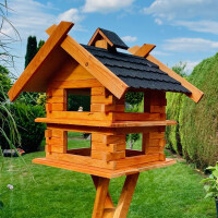 DARLUX Rechteckige Vogelvilla XL Doppelstock Vogelhaus aus Holz Braun/ Schwarz Garten Vogelfutterhaus Wetterfest