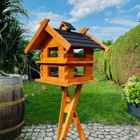 DARLUX Rechteckige Vogelvilla XL Doppelstock Vogelhaus + Ständer Braun/ Schwarz Garten Vogelfutterhaus Wetterfest
