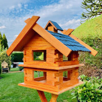 DARLUX Rechteckige Vogelvilla XL Doppelstock Vogelhaus aus Holz Braun/ Blau Garten Vogelfutterhaus Wetterfest