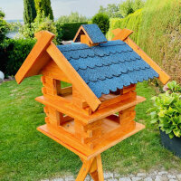 DARLUX Rechteckige Vogelvilla XL Doppelstock Vogelhaus aus Holz Braun/ Blau Garten Vogelfutterhaus Wetterfest