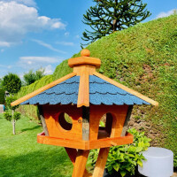 DARLUX Vogel Futter Haus XL Sechseck Holz Vogelhaus Futterstelle Braun/ Blau Garten Vogelfutterhaus Wetterfest