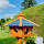 DARLUX Vogel Futter Haus XL Sechseck Holz Vogelhaus Futterstelle Braun/ Blau Garten Vogelfutterhaus Wetterfest