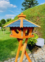 DARLUX Vogel Futter Haus XL Sechseck Holz Vogelhaus + Ständer Braun/ Blau Garten Vogelfutterhaus Wetterfest