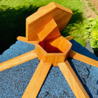 DARLUX Vogel Futter Haus XL Sechseck Holz Vogelhaus + Ständer Braun/ Blau Garten Vogelfutterhaus Wetterfest