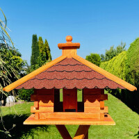 DARLUX Rechteckiges Vogel Futter Haus XL Futterstelle Holz Vogelhaus Braun/ Rot