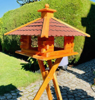 DARLUX Rechteckiges Vogelfutterhaus XL Futterstelle Vogelhaus+Ständer Braun/ Rot
