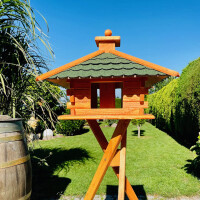 DARLUX Rechteckiges Vogelfutterhaus XL Futterstelle Vogelhaus+Ständer Braun/Grün