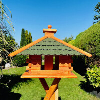 DARLUX Rechteckiges Vogelfutterhaus XL Futterstelle Vogelhaus+Ständer Braun/Grün