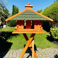 DARLUX Rechteckiges Vogelfutterhaus XL Futterstelle Vogelhaus+Ständer Braun/Grün