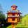 DARLUX Vogelvilla XXL Sechseck Doppelstock Vogelhaus Futterstelle Braun/ Blau Garten Vogelfutterhaus Wetterfest