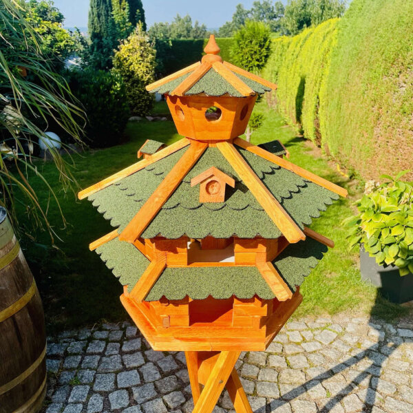XXL Premium Vogelhaus Aus Holz Mit 3 Gauben – Futterhaus Für Vögel Mit Dach In Dunkler Farbe, Ideal Für Garten Oder Hof