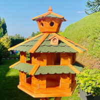 DARLUX Vogelvilla XXL Sechseck Doppelstock Vogelhaus Futterstelle Braun/ Grün Garten Vogelfutterhaus Wetterfest