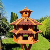 DARLUX Vogelvilla XXL Sechseck Doppelstock Vogelhaus Futterstelle Braun/ Rot Garten Vogelfutterhaus Wetterfest