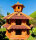 DARLUX Vogelvilla XXL Sechseck Doppelstock Vogelhaus Futterstelle Braun/ Rot Garten Vogelfutterhaus Wetterfest