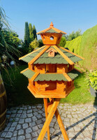 DARLUX Vogelvilla XXL Sechseck Doppelstock Vogelhaus + Ständer Braun/ Grün Garten Vogelfutterhaus Wetterfest
