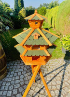 DARLUX Vogelvilla XXL Sechseck Doppelstock Vogelhaus + Ständer Braun/ Grün Garten Vogelfutterhaus Wetterfest