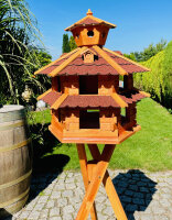 DARLUX Vogelvilla XXL Sechseck Doppelstock Vogelhaus + Ständer Braun/ Rot Garten Vogelfutterhaus Wetterfest