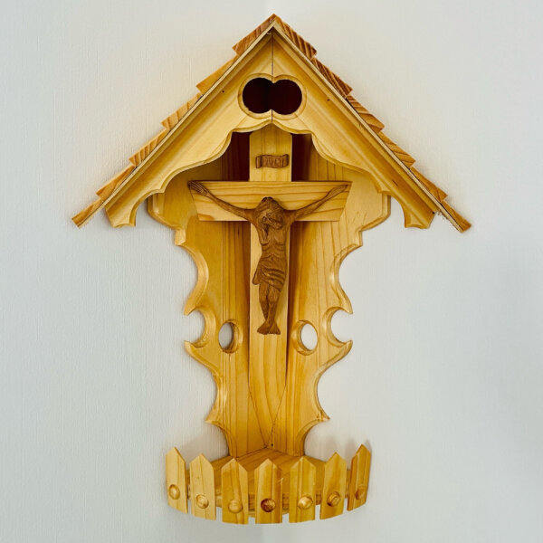 DARLUX Herrgottswinkel Wand-Eck-Kruzifix-Ikone Holz Kreuz Jesus Christus Handgefertigt