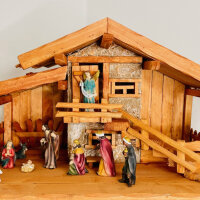 DARLUX Weihnachts- Holz Krippe + Figuren Dekoration Handgefertigt Holzschnitzerei Jahreszeitliche Dekoration