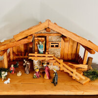 DARLUX Weihnachts- Holz Krippe + Figuren Dekoration Handgefertigt Holzschnitzerei Jahreszeitliche Dekoration