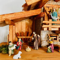 DARLUX Weihnachts- Holz Krippe + Figuren Dekoration Handgefertigt Holzschnitzerei Jahreszeitliche Dekoration