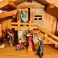 DARLUX Weihnachts- Holz Krippe + Figuren Dekoration Handgefertigt Holzschnitzerei Jahreszeitliche Dekoration