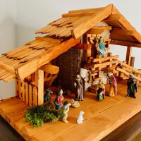 DARLUX Weihnachts- Holz Krippe + Figuren Dekoration Handgefertigt Holzschnitzerei Jahreszeitliche Dekoration