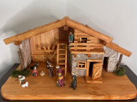 DARLUX Weihnachts- Holz Krippe + Figuren Dekoration Handgefertigt Holzschnitzerei Jahreszeitliche Dekoration