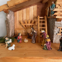 DARLUX Weihnachts- Holz Krippe + Figuren Dekoration Handgefertigt Holzschnitzerei Jahreszeitliche Dekoration
