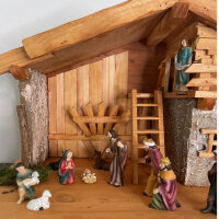 DARLUX Weihnachts- Holz Krippe + Figuren Dekoration Handgefertigt Holzschnitzerei Jahreszeitliche Dekoration