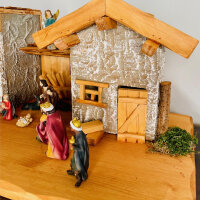 DARLUX Weihnachts- Holz Krippe + Figuren Dekoration Handgefertigt Holzschnitzerei Jahreszeitliche Dekoration