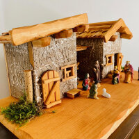 DARLUX Weihnachts- Holz Krippe + Figuren Dekoration Handgefertigt Holzschnitzerei Jahreszeitliche Dekoration