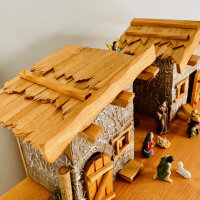 DARLUX Weihnachts- Holz Krippe + Figuren Dekoration Handgefertigt Holzschnitzerei Jahreszeitliche Dekoration