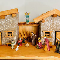 DARLUX Weihnachts- Holz Krippe + Figuren Dekoration Handgefertigt Holzschnitzerei Jahreszeitliche Dekoration