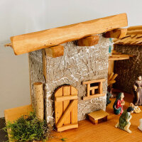 DARLUX Weihnachts- Holz Krippe + Figuren Dekoration Handgefertigt Holzschnitzerei Jahreszeitliche Dekoration