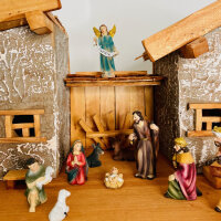 DARLUX Weihnachts- Holz Krippe + Figuren Dekoration Handgefertigt Holzschnitzerei Jahreszeitliche Dekoration