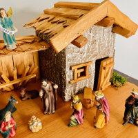 DARLUX Weihnachts- Holz Krippe + Figuren Dekoration Handgefertigt Holzschnitzerei Jahreszeitliche Dekoration