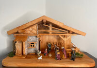 DARLUX Weihnachts- Holz Krippe + Figuren Dekoration Handgefertigt Holzschnitzerei Jahreszeitliche Dekoration