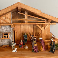 DARLUX Weihnachts- Holz Krippe + Figuren Dekoration Handgefertigt Holzschnitzerei Jahreszeitliche Dekoration