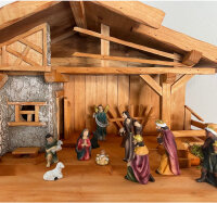 DARLUX Weihnachts- Holz Krippe + Figuren Dekoration Handgefertigt Holzschnitzerei Jahreszeitliche Dekoration