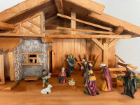 DARLUX Weihnachts- Holz Krippe + Figuren Dekoration Handgefertigt Holzschnitzerei Jahreszeitliche Dekoration