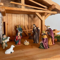 DARLUX Weihnachts- Holz Krippe + Figuren Dekoration Handgefertigt Holzschnitzerei Jahreszeitliche Dekoration