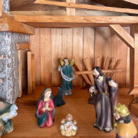 DARLUX Weihnachts- Holz Krippe + Figuren Dekoration Handgefertigt Holzschnitzerei Jahreszeitliche Dekoration