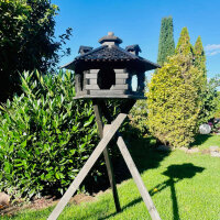 DARLUX Vogelfutterhaus XL Sechseck Vogelhaus + Ständer Futterstelle Dunkelbraun Garten Vogelfutterhaus Wetterfest