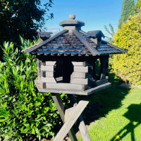 DARLUX Vogelfutterhaus XL Sechseck Vogelhaus + Ständer Futterstelle Dunkelbraun Garten Vogelfutterhaus Wetterfest