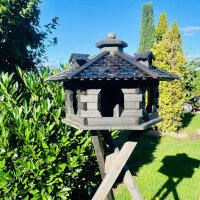 DARLUX Vogelfutterhaus XL Sechseck Vogelhaus + Ständer Futterstelle Dunkelbraun Garten Vogelfutterhaus Wetterfest