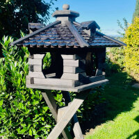 DARLUX Vogelfutterhaus XL Sechseck Vogelhaus + Ständer Futterstelle Dunkelbraun Garten Vogelfutterhaus Wetterfest